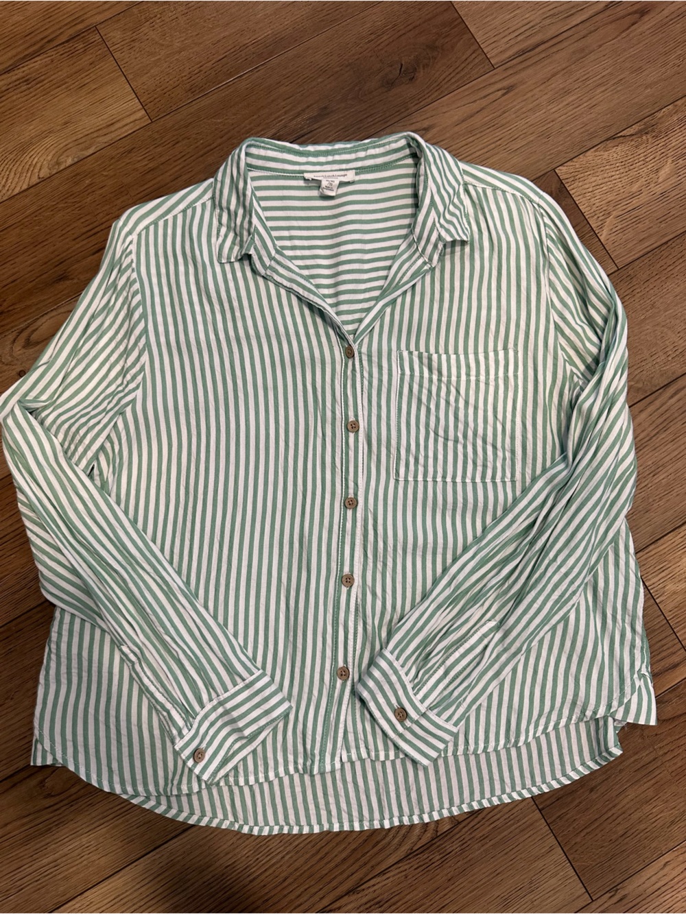 beachlunchlounge Green and White Striped Button-Down Shirt